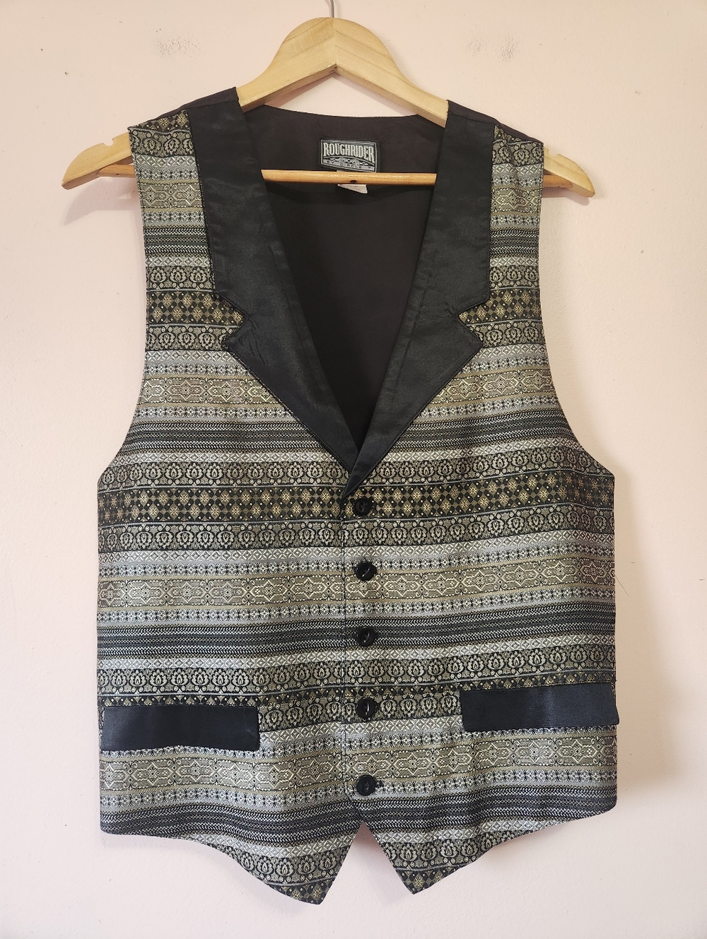 Roughrider by Circle T Vintage Woven Tapestry Western Vest Made in USA Sz M EUC